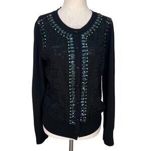 ST, JOHN Women's Rhinestone Beaded Cardigan Size S In Black